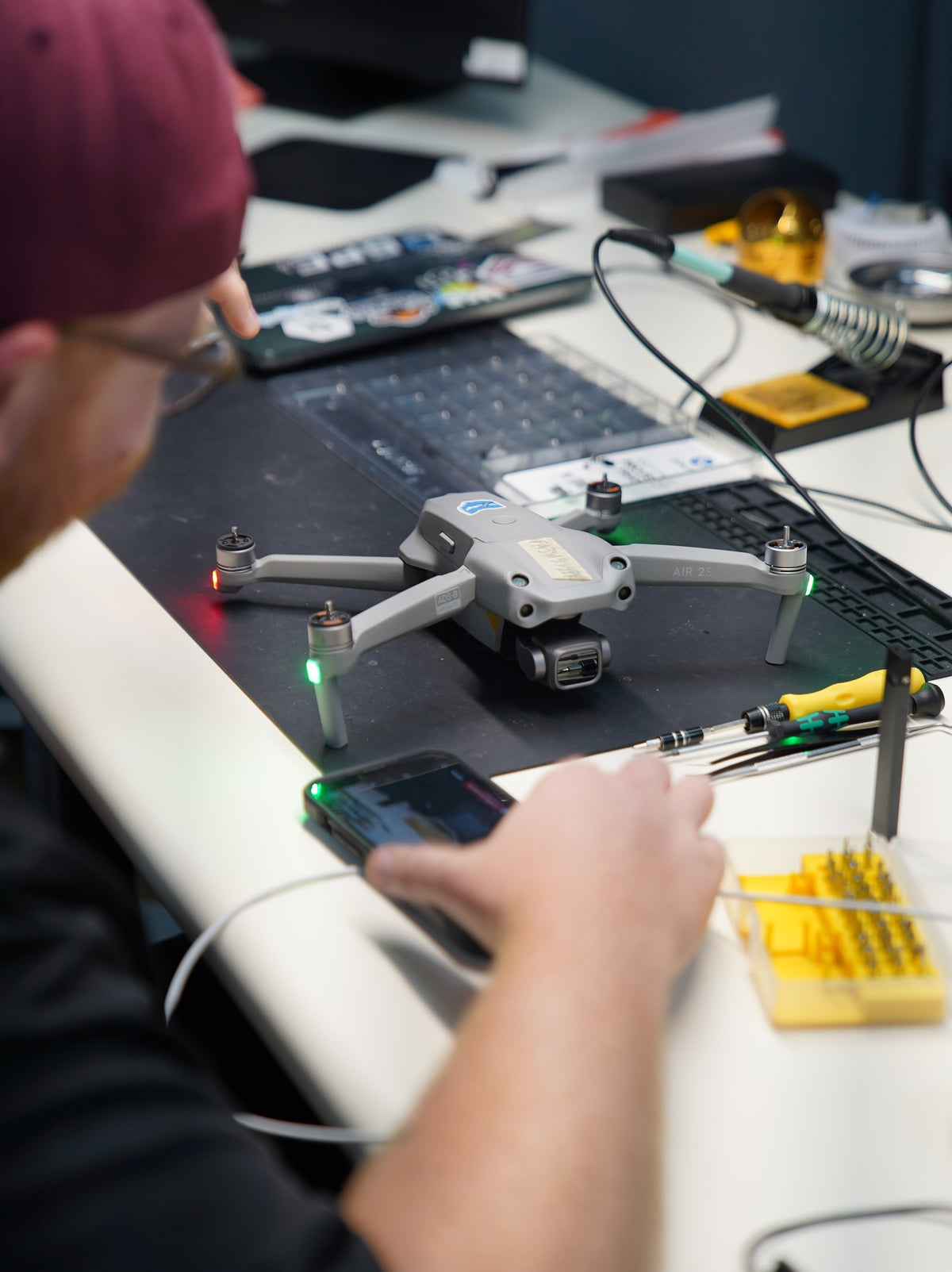 Drone on the repair bench