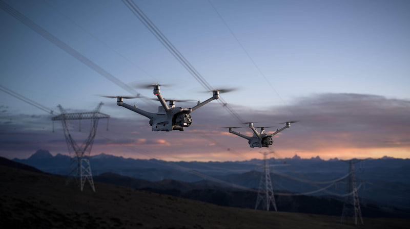 Matrice 4D flying along a power line