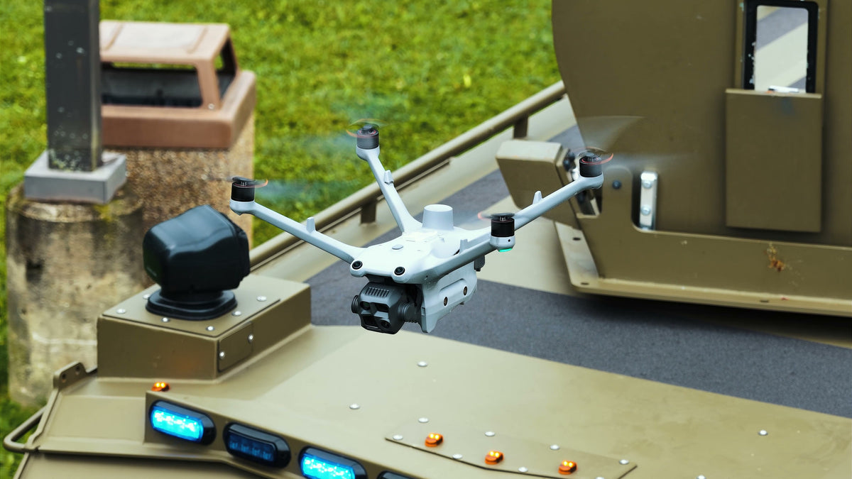 DJI Matrice 4TD launching from a tactical vehicle